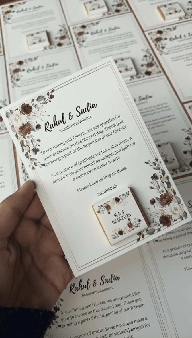Chocolate on Card wedding favors